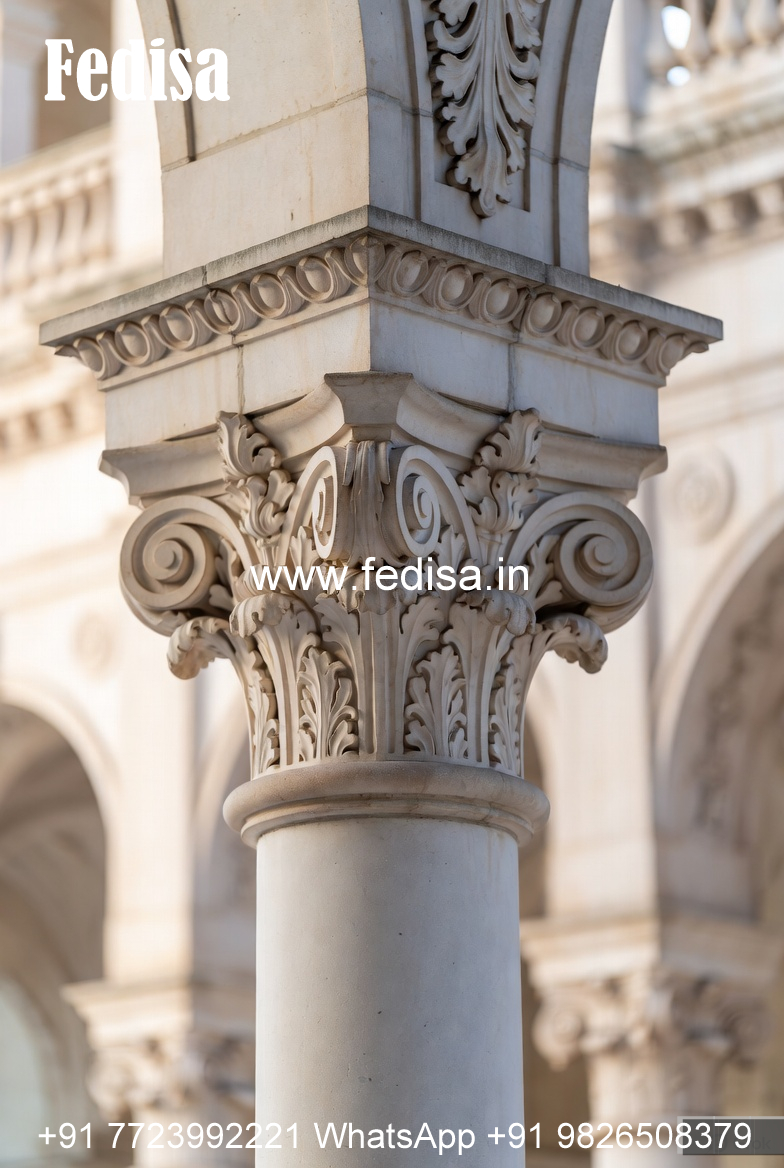Marble Pillar Design with Floral Carving