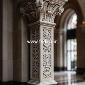 Marble Pillar Design with Floral Carving
