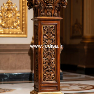 Wooden Pillar Design with Detailed Carving