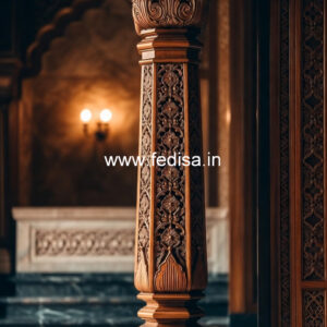 Wooden Pillar Design with Intricate Carving