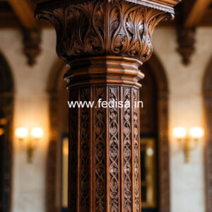 Wooden Pillar Design with Detailed Carving