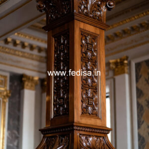 Wooden Pillar Design with Floral Carving