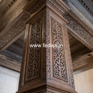 Wooden Pillar Design with Detailed Carving