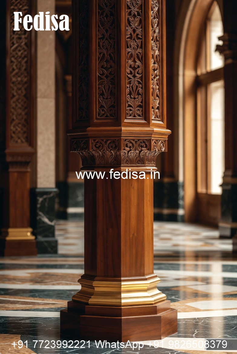 Wooden Pillar Design with Designer Finish