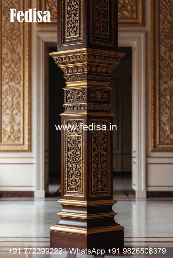 Pillar Design Rectangular Wooden Pillar Design with Artistic Finish - Fedisa