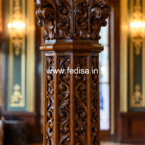 Wooden Pillar Design with Artistic Detailing
