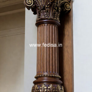 Wooden Pillar Design with Stylish Carving
