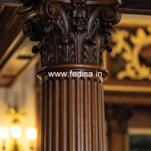 Wooden Pillar Design with Floral Carving