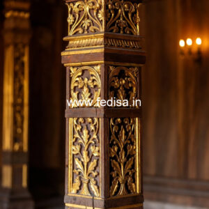 Wooden Pillar Design with Intricate Carving