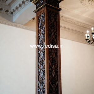 Wooden Pillar Design with Stylish Carving