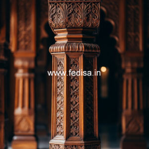 Wooden Pillar Design with Floral Carving