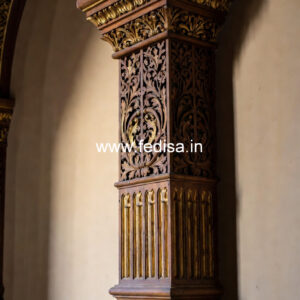 Carved Wooden Pillar Design for Interiors