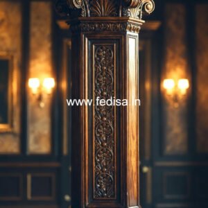 Wooden Pillar Design with Floral Carving