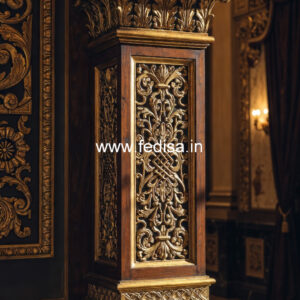 Wooden Pillar Design with Detailed Carving
