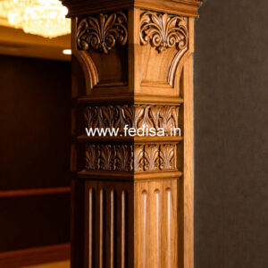 Wooden Pillar Design with Floral Carving