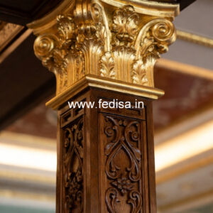 Wooden Pillar Design with Detailed Carving