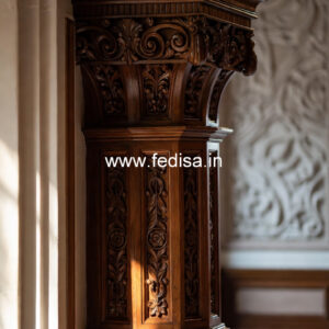 Carved Wooden Pillar Design for Interiors