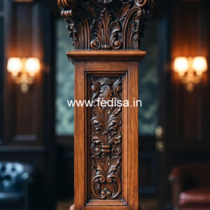 Wooden Pillar Design with Floral Carving
