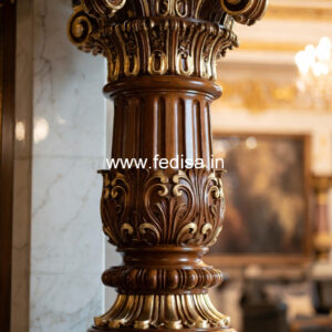 Wooden Pillar Design with Intricate Carving