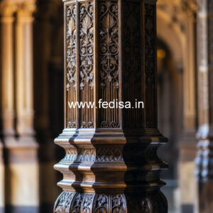 Wooden Pillar Design with Detailed Carving