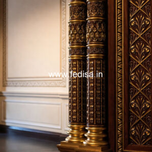 Wooden Pillar Design with Floral Carving