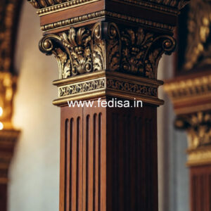 Wooden Pillar Design with Intricate Carving