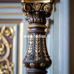 Wooden Pillar Design with Floral Carving