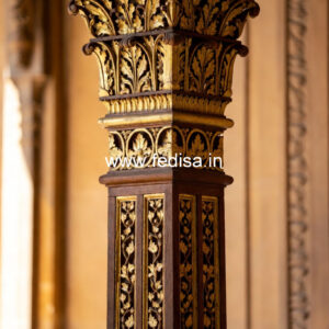 Wooden Pillar Design with Intricate Carving