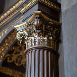 Wooden Pillar Design with Detailed Carving