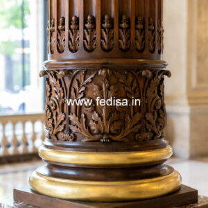 Wooden Pillar Design with Stylish Carving