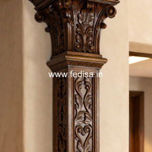 Wooden Pillar Design with Floral Carving