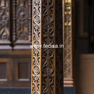 Wooden Pillar Design with Floral Carving