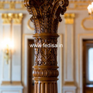 Wooden Pillar Design with Stylish Carving