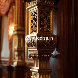 Wooden Pillar Design with Floral Carving