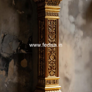 Wooden Pillar Design with Classic Carving