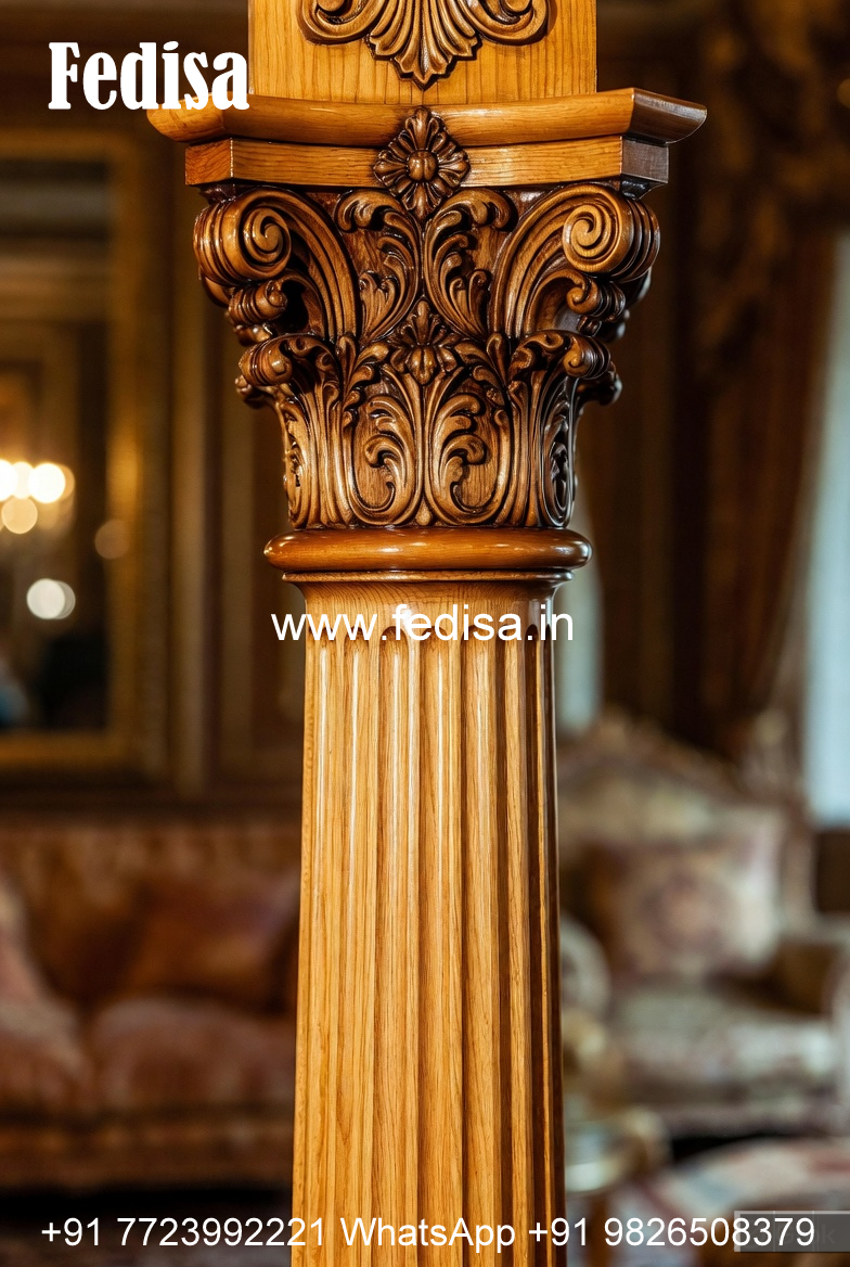 Wooden Pillar Design with Artistic Detailing