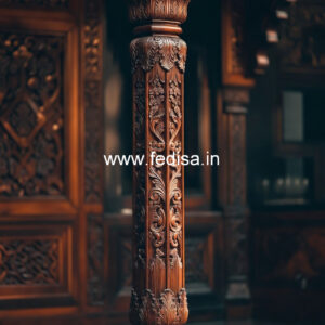 Carved Wooden Pillar Design for Interiors
