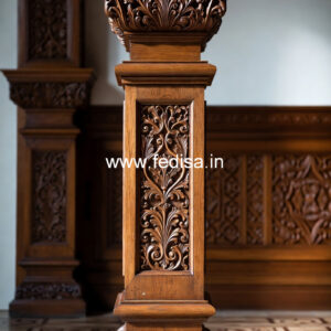 Wooden Pillar Design with Floral Carving